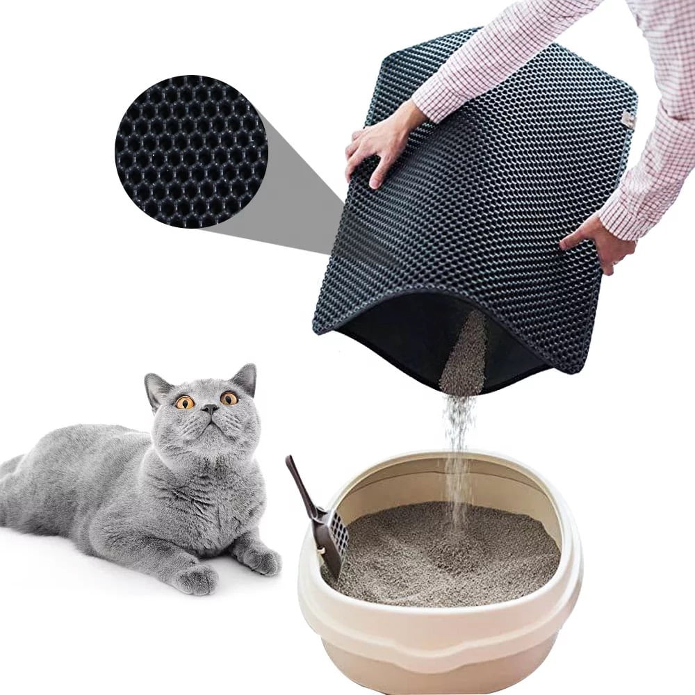 Waterproof Cat Litter Mat – Double Layer Honeycomb Litter Trapping Mat for Cats, Easy Clean Anti-Slip Cat Litter Catcher Rug