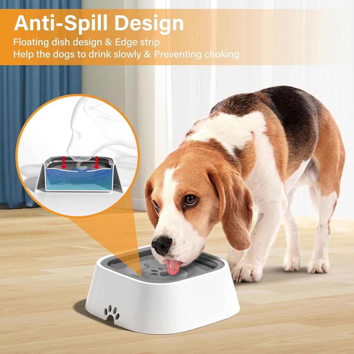 No Spill Dog Water Bowl – Slow Drinking Pet Water Bowl for Dogs & Cats, Splash Proof Portable Travel Water Dispenser with Floating Disk & Non-Slip Base (70oz/2L)