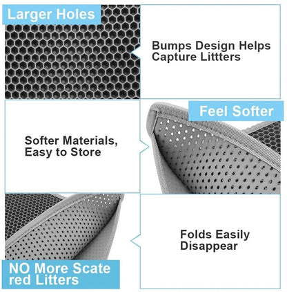 Waterproof Cat Litter Mat – Double Layer Honeycomb Litter Trapping Mat for Cats, Easy Clean Anti-Slip Cat Litter Catcher Rug