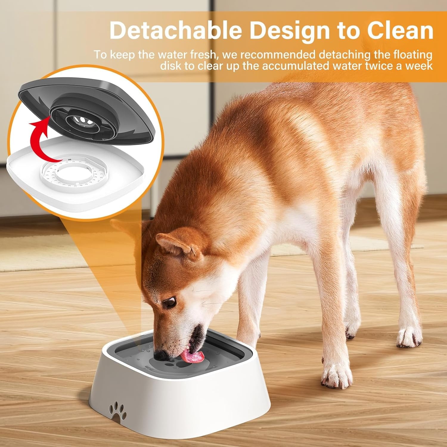 No Spill Dog Water Bowl – Slow Drinking Pet Water Bowl for Dogs & Cats, Splash Proof Portable Travel Water Dispenser with Floating Disk & Non-Slip Base (70oz/2L)