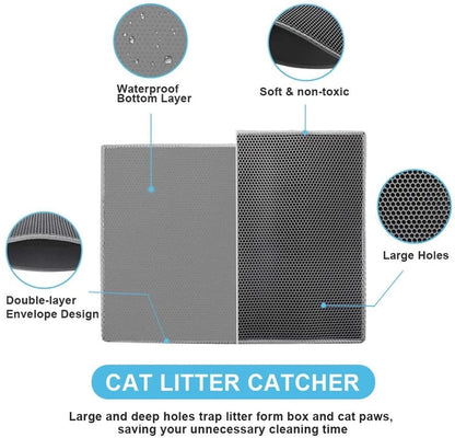 Waterproof Cat Litter Mat – Double Layer Honeycomb Litter Trapping Mat for Cats, Easy Clean Anti-Slip Cat Litter Catcher Rug