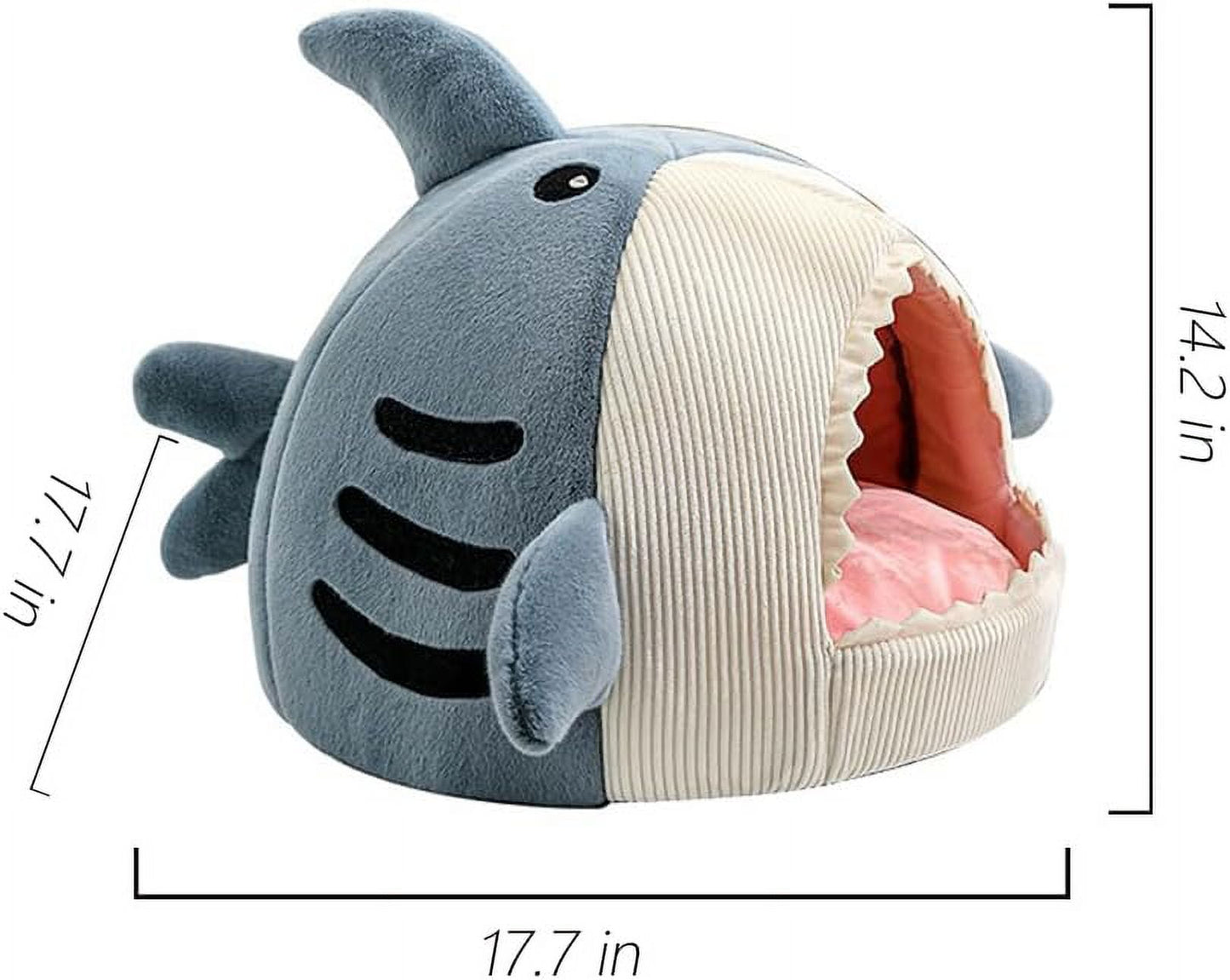 Shark Cat Bed Cave – Plush Cozy Cat House with Removable Washable Pillow, Non-Slip Indoor Cat Bed for Cats & Kittens (Blue)
