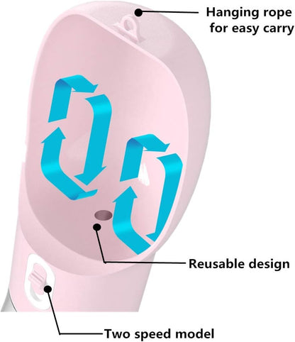 Portable Dog Water Bottle - Leak-Proof Dispenser with Integrated Bowl and Food Container, Dishwasher Safe Food Grade Plastic for Outdoor Activities, Pink