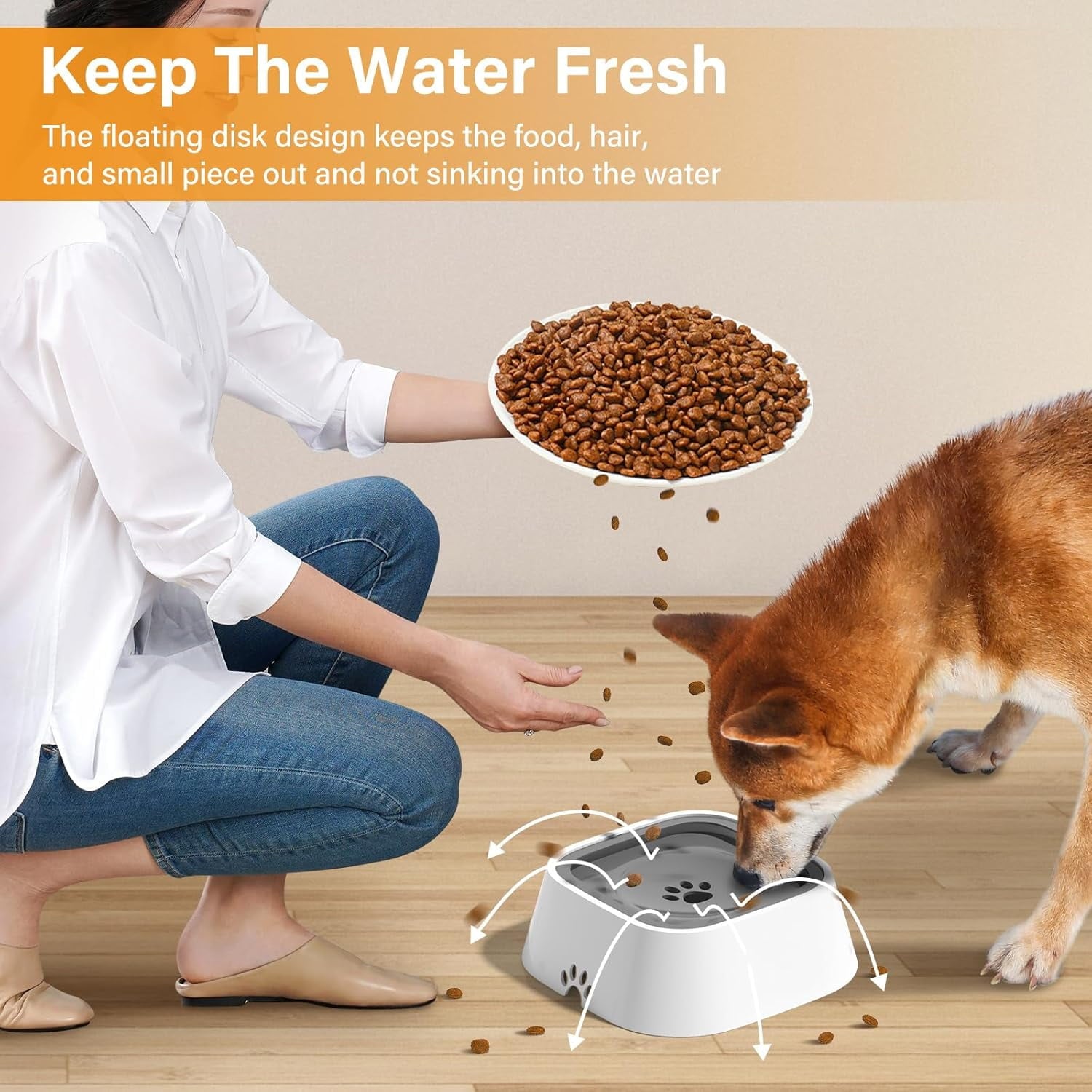 No Spill Dog Water Bowl – Slow Drinking Pet Water Bowl for Dogs & Cats, Splash Proof Portable Travel Water Dispenser with Floating Disk & Non-Slip Base (70oz/2L)