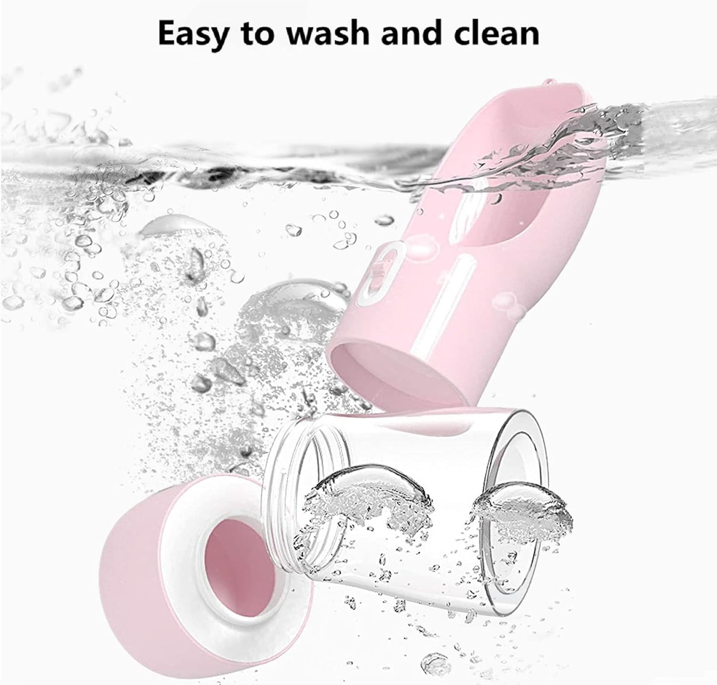 Portable Dog Water Bottle - Leak-Proof Dispenser with Integrated Bowl and Food Container, Dishwasher Safe Food Grade Plastic for Outdoor Activities, Pink