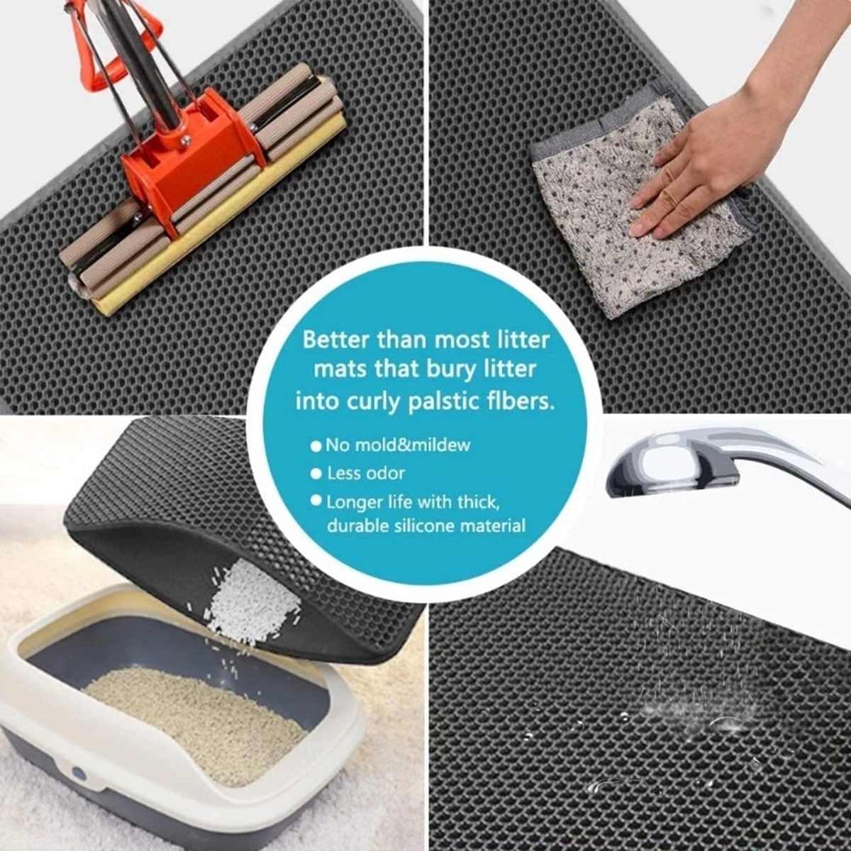 Waterproof Cat Litter Mat – Double Layer Honeycomb Litter Trapping Mat for Cats, Easy Clean Anti-Slip Cat Litter Catcher Rug