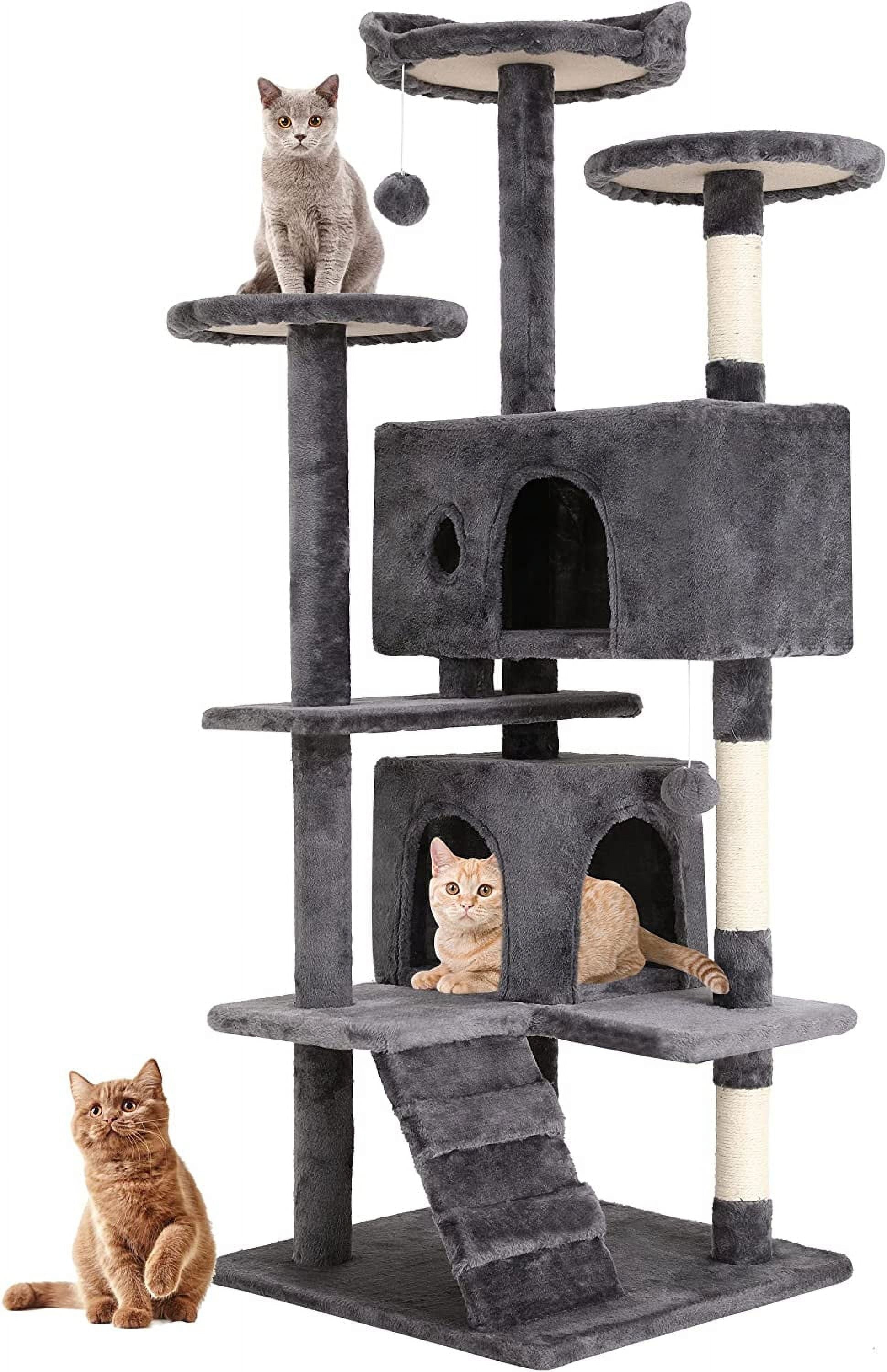 54” Cat Tree Tower for Indoor Cats – Multi-Level Cat Condo with Scratching Posts, Plush Perches, Cozy Condos & Hanging Toys, Light Gray