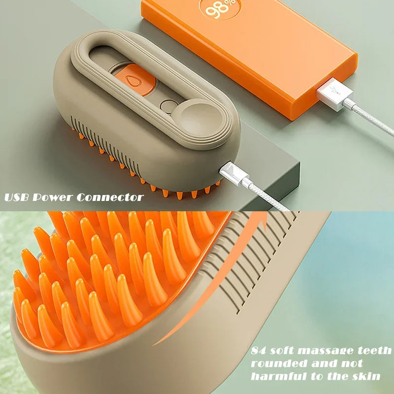 3-in-1 Steam Cat Brush – Electric Pet Grooming Spray Brush with Steam Mist, Hair Removal Comb & Massage Brush for Cats and Dogs