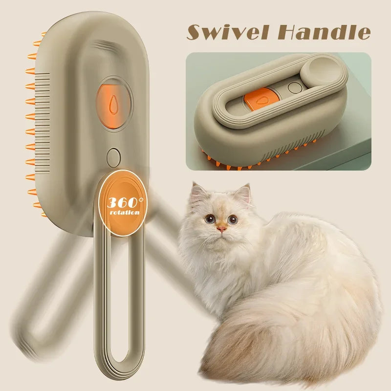 3-in-1 Steam Cat Brush – Electric Pet Grooming Spray Brush with Steam Mist, Hair Removal Comb & Massage Brush for Cats and Dogs