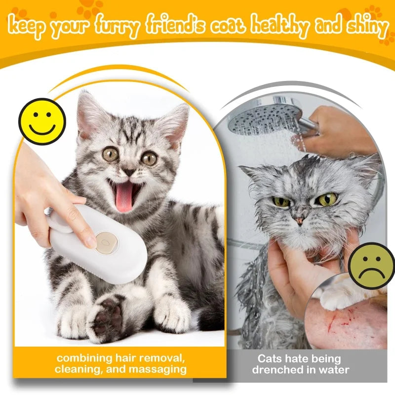 3-in-1 Steam Cat Brush – Electric Pet Grooming Spray Brush with Steam Mist, Hair Removal Comb & Massage Brush for Cats and Dogs