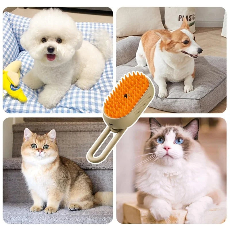 3-in-1 Steam Cat Brush – Electric Pet Grooming Spray Brush with Steam Mist, Hair Removal Comb & Massage Brush for Cats and Dogs