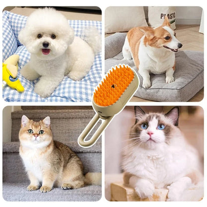 3-in-1 Steam Cat Brush – Electric Pet Grooming Spray Brush with Steam Mist, Hair Removal Comb & Massage Brush for Cats and Dogs