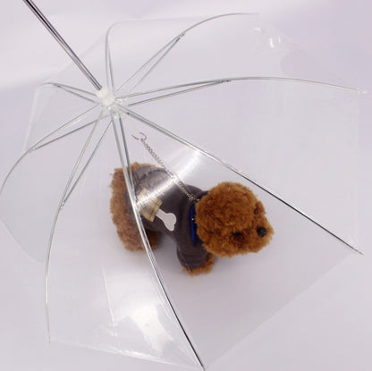 Premium Dog Umbrella Leash – Transparent Waterproof Pet Umbrella with Built-In Chain Leash for Small & Medium Dogs, Rain Protection Walking Cover
