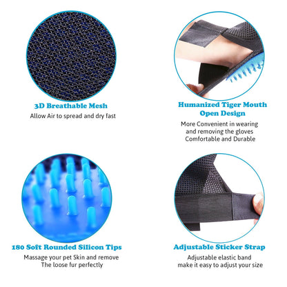 Pet Grooming Gloves for Dogs & Cats – Deshedding Brush Mitts with Silicone Tips for Hair Removal, Bath Massage & Fur Cleaning