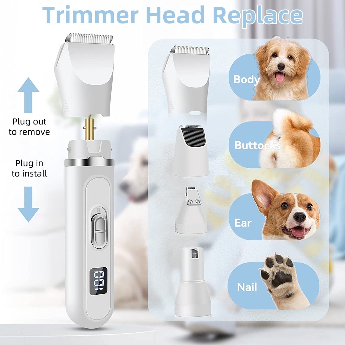 4-in-1 Dog Grooming Kit – Rechargeable Pet Clippers with Paw Trimmer, Nail Grinder & Precision Blades, Cordless Grooming Clippers for Dogs & Cats
