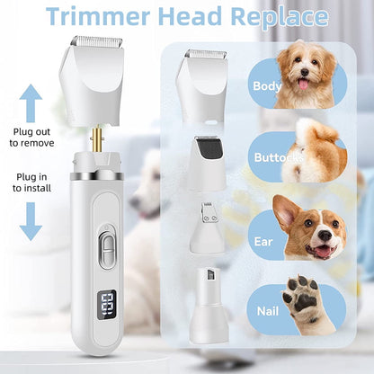 4-in-1 Dog Grooming Kit – Rechargeable Pet Clippers with Paw Trimmer, Nail Grinder & Precision Blades, Cordless Grooming Clippers for Dogs & Cats