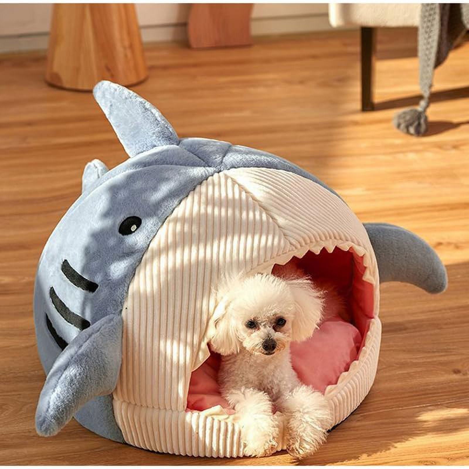 Shark Cat Bed Cave – Plush Cozy Cat House with Removable Washable Pillow, Non-Slip Indoor Cat Bed for Cats & Kittens (Blue)