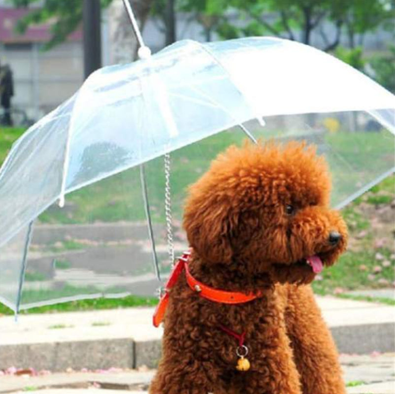 Premium Dog Umbrella Leash – Transparent Waterproof Pet Umbrella with Built-In Chain Leash for Small & Medium Dogs, Rain Protection Walking Cover