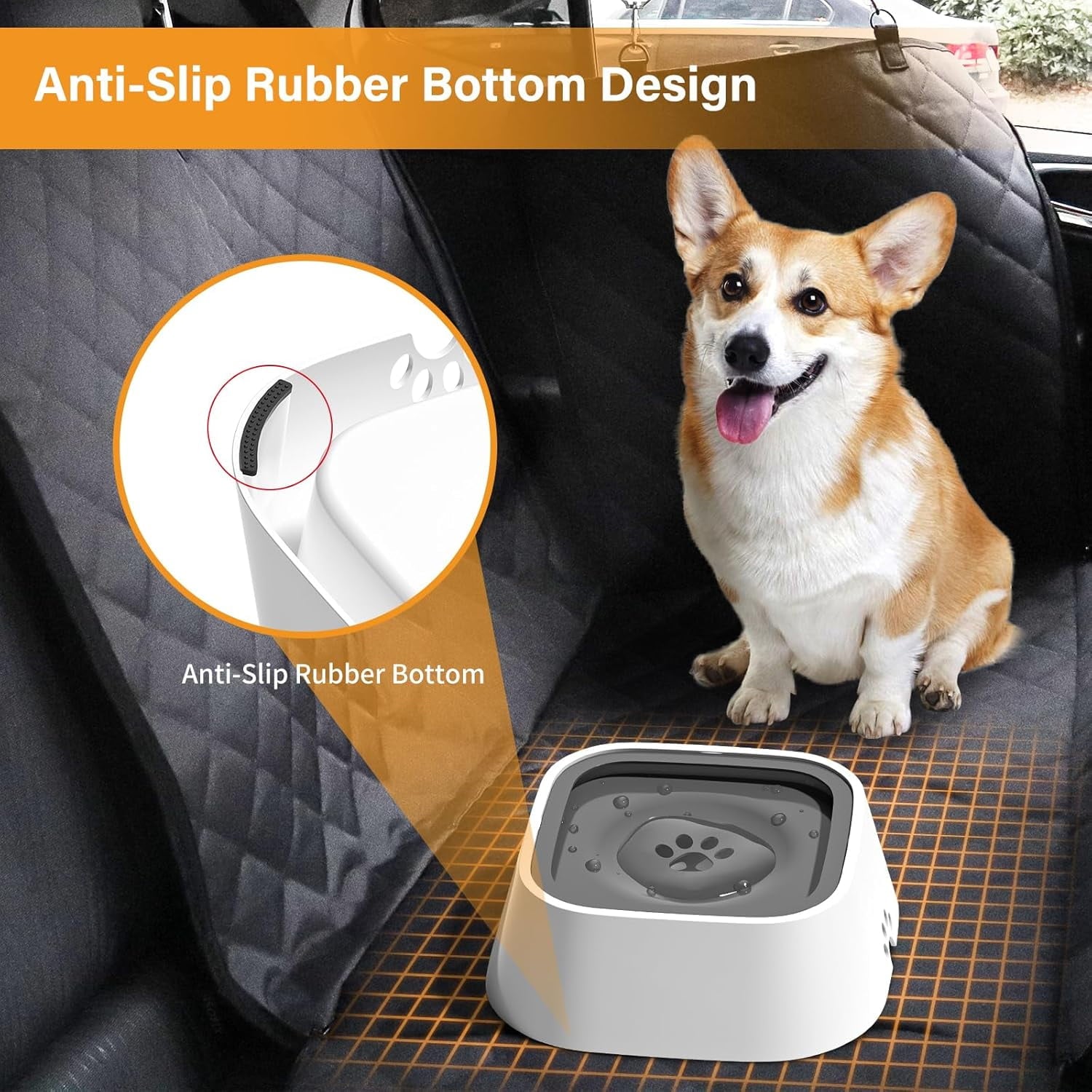 No Spill Dog Water Bowl – Slow Drinking Pet Water Bowl for Dogs & Cats, Splash Proof Portable Travel Water Dispenser with Floating Disk & Non-Slip Base (70oz/2L)
