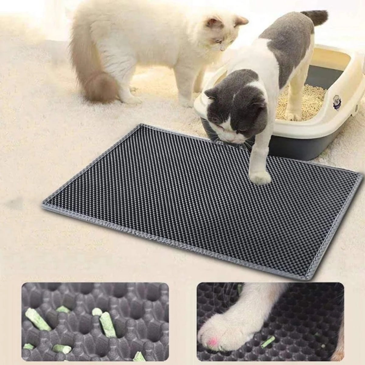 Waterproof Cat Litter Mat – Double Layer Honeycomb Litter Trapping Mat for Cats, Easy Clean Anti-Slip Cat Litter Catcher Rug